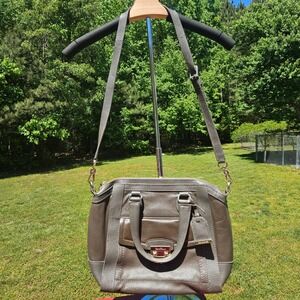 Cole Haan Taupe Leather‎ Satchel Crossbody Bag Gold Hardware Zip Top